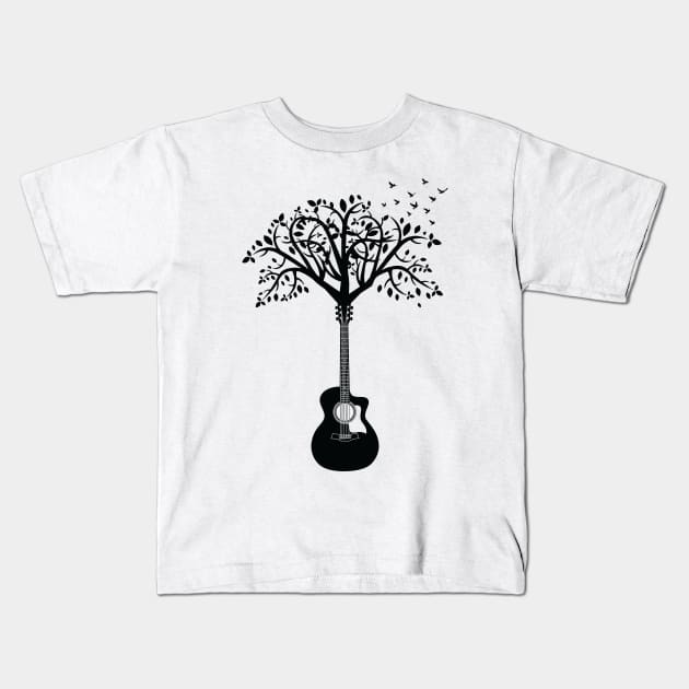 Acoustic Guitar Tree Light Theme Kids T-Shirt by nightsworthy